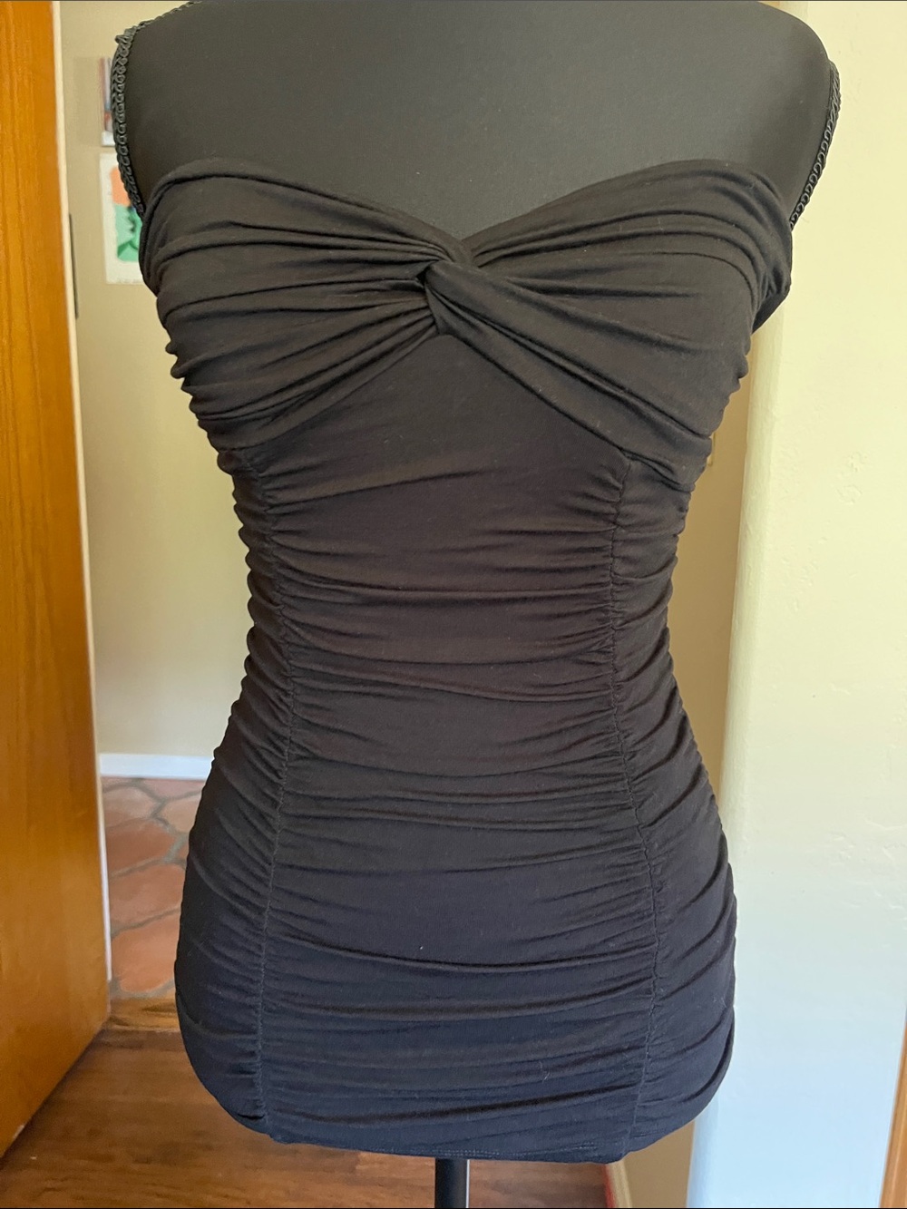 Bebe Ruched Black Strapless-Style top xs